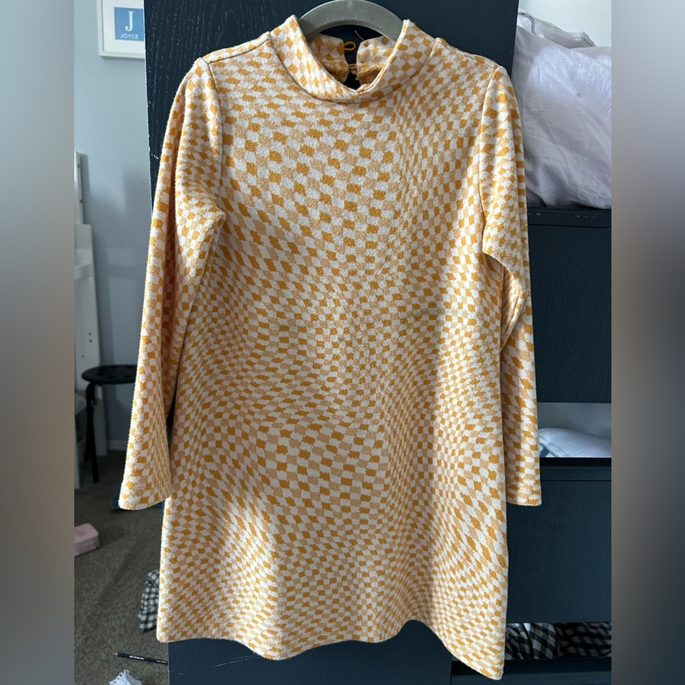 Zara Yellow and White Checkered Girls Dress